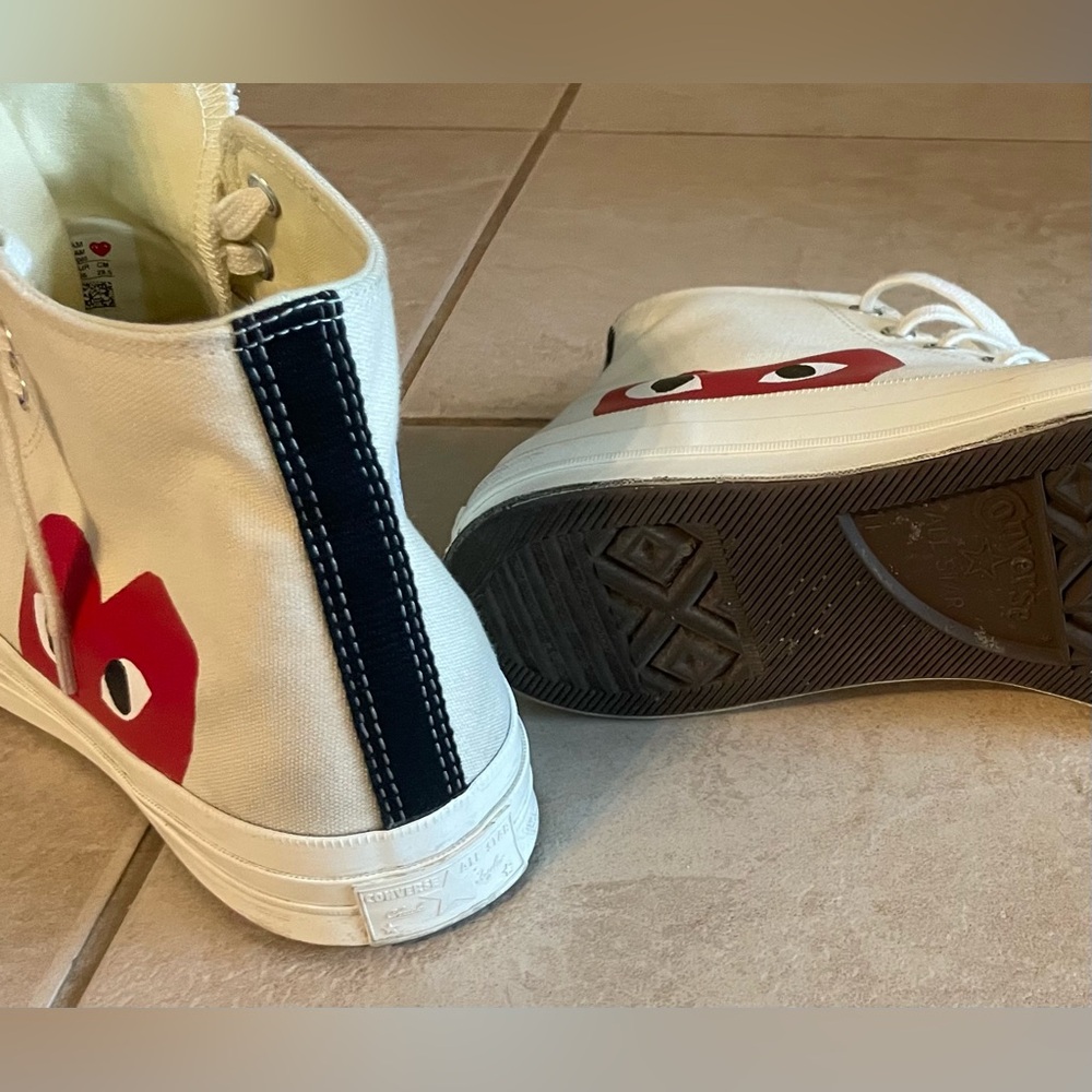 💲OLD - CDG Cream authentic retro high Converse top canvas sneakers - SIZE 11 - Picture 7 of 13